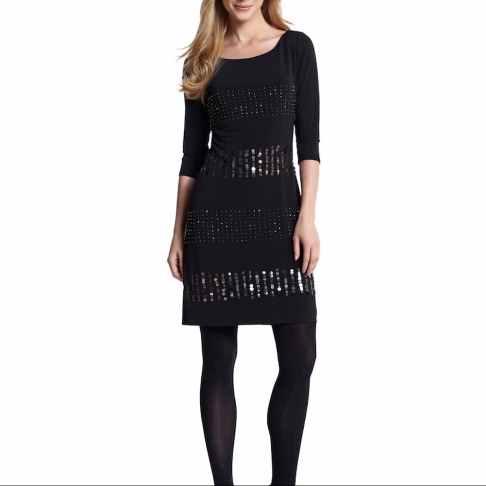 WHBM Bead Striped Black Knit Dress